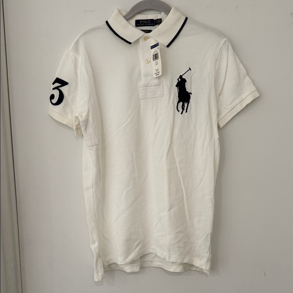 Polo by Ralph Lauren White Polo with Navy Embroidered Pony